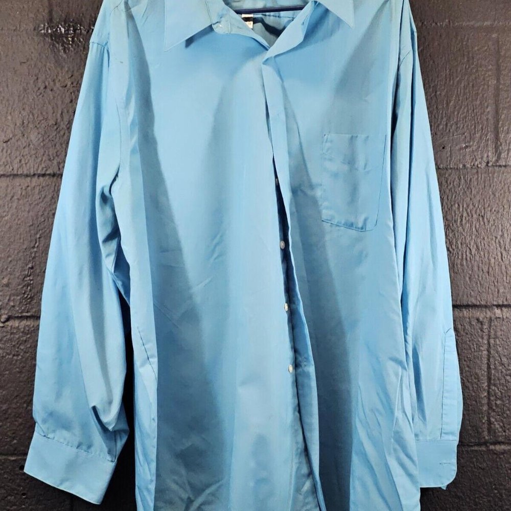 Van Heusen Mens  18.5 34/35 Big Short Sleeve Button Down Blue Shirt